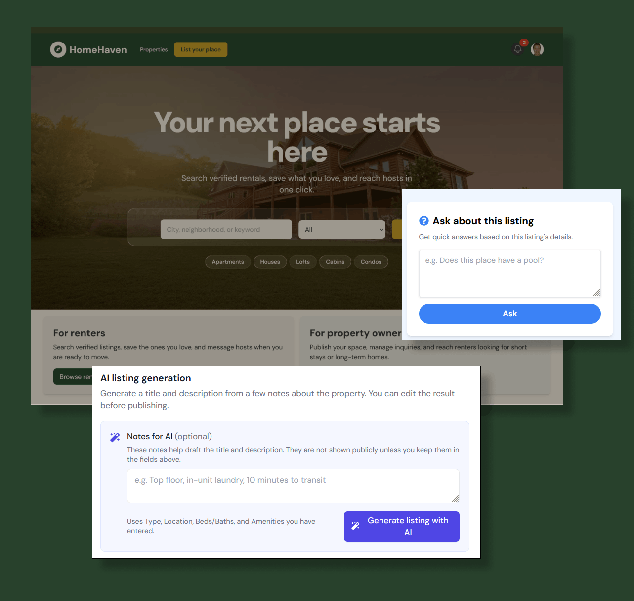 HomeHaven rental marketplace screenshot